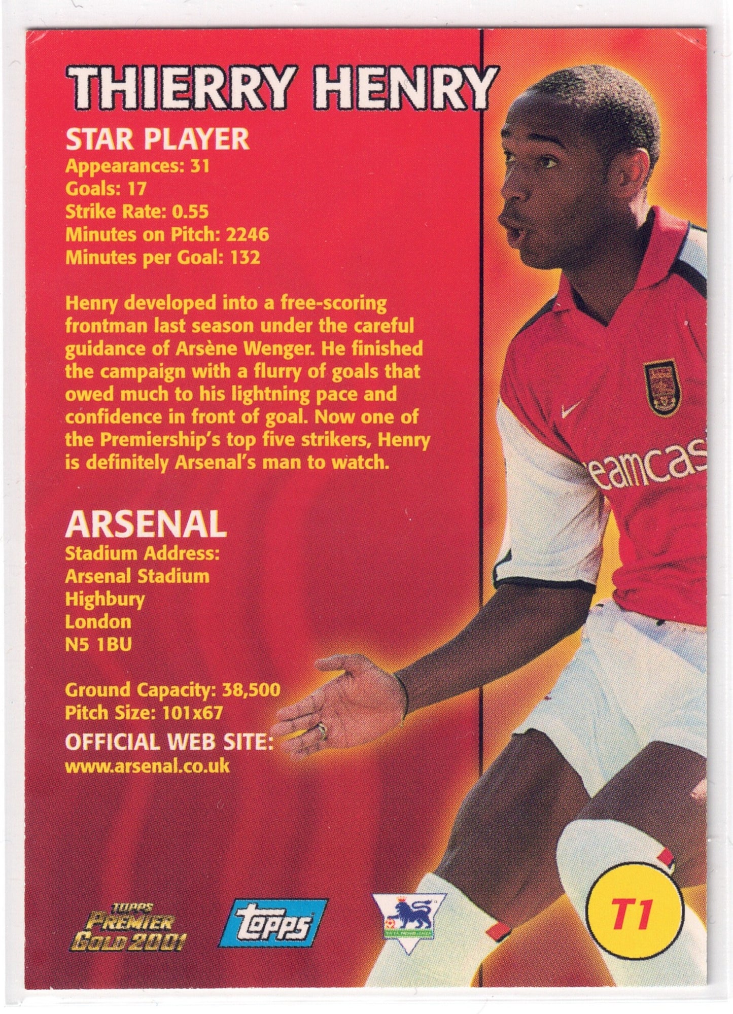 2000-01 Topps Premier Gold #T01 Thierry Henry Star Player Silver-back