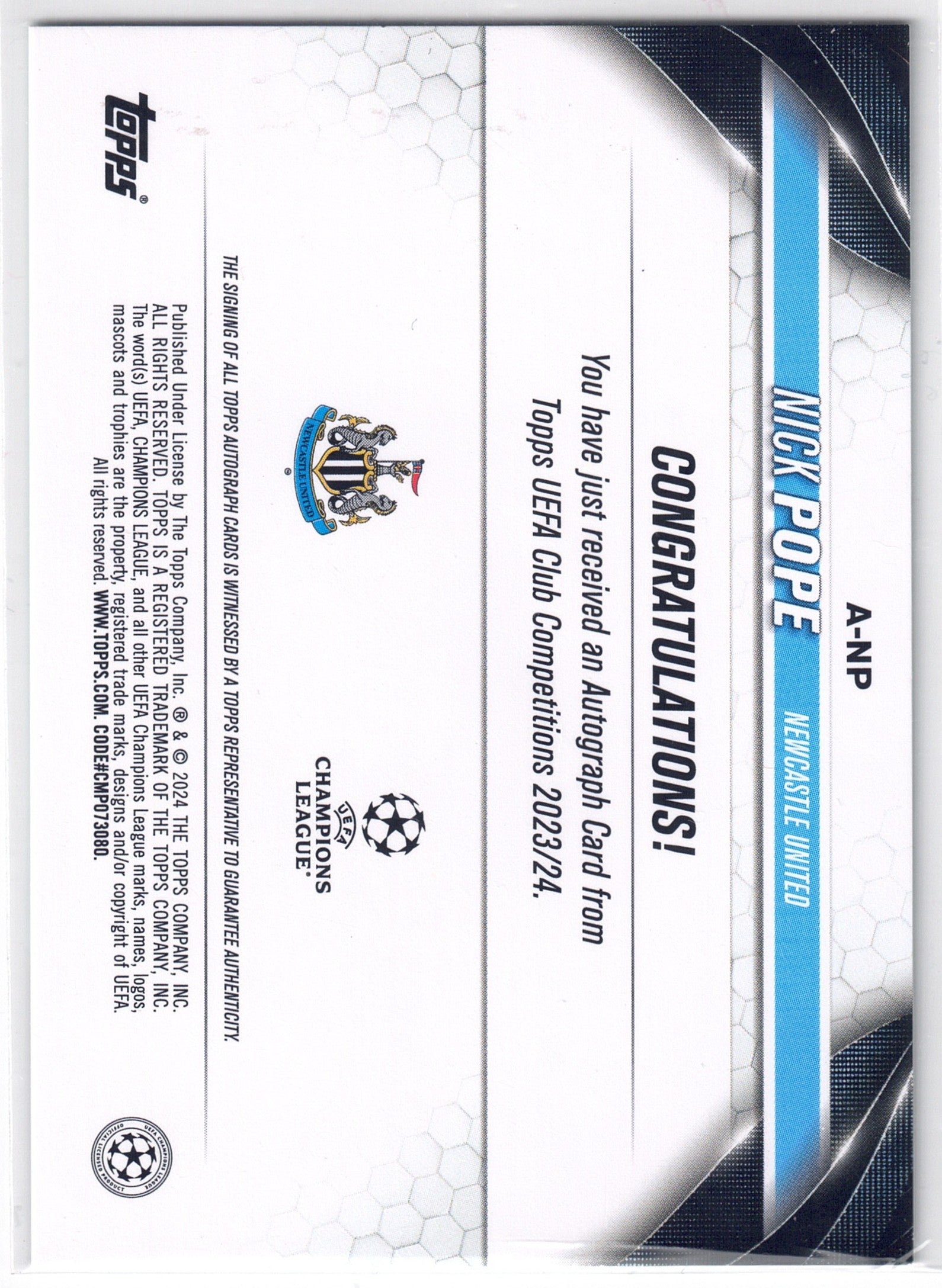 2023-24 Topps UCC Nick Pope auto-back